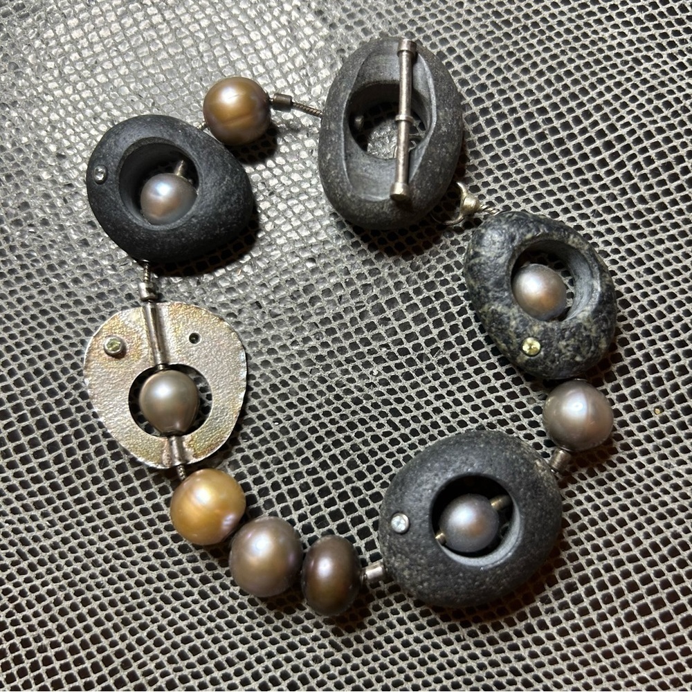 Finely Crafted Found Beach Rocks and Multi Colored Pearls and Gem Stones - Picture 4 of 5